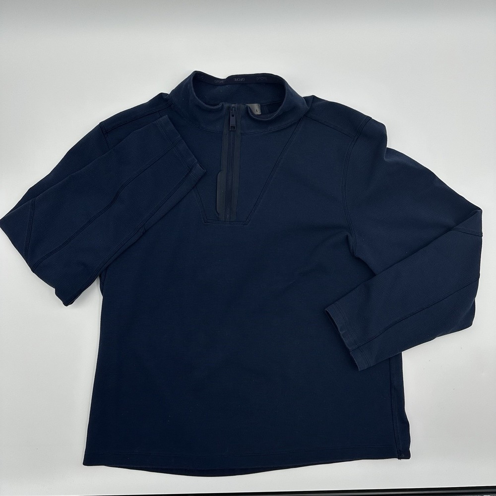 G/FORE Mens Large L 1/4 Zip LS Golf Performance Pullover‎ Navy Blue Poly Blend